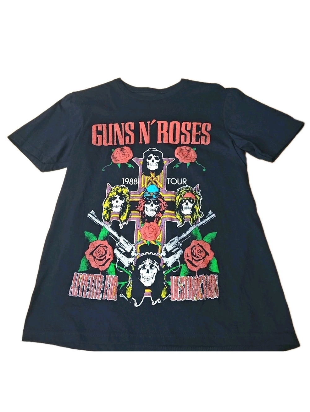 Guns N Roses 1988 Tour Graphic Tee Adult Small Black Appetite For Destruction